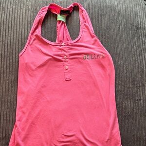 dELiA*s Hot Pink Racerback Halter Tank with Button Placket